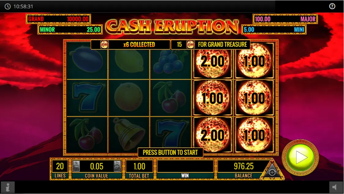 Cash Eruption bonus utlöses med eldklot-symboler låsta på positioner