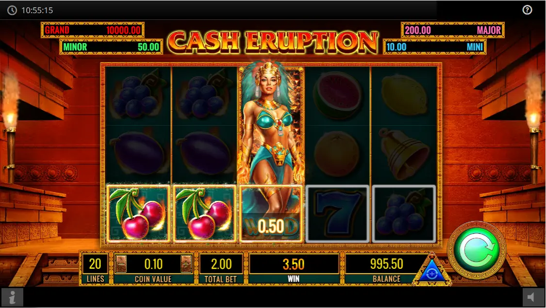 Cash Eruption wild expanderar vertikalt över hela hjulet efter vinst