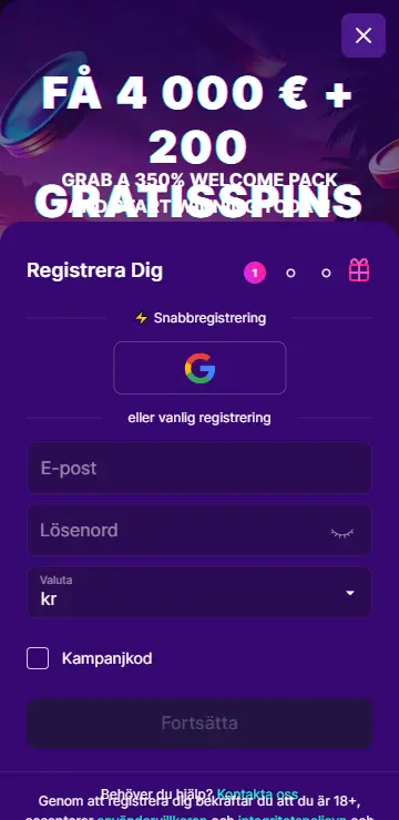 Registreringsformulär med BankID för Cash Eruption spela